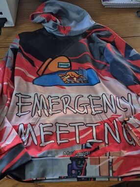 Men's Red Black Graphic Hoodie - Emergency Meeting Print